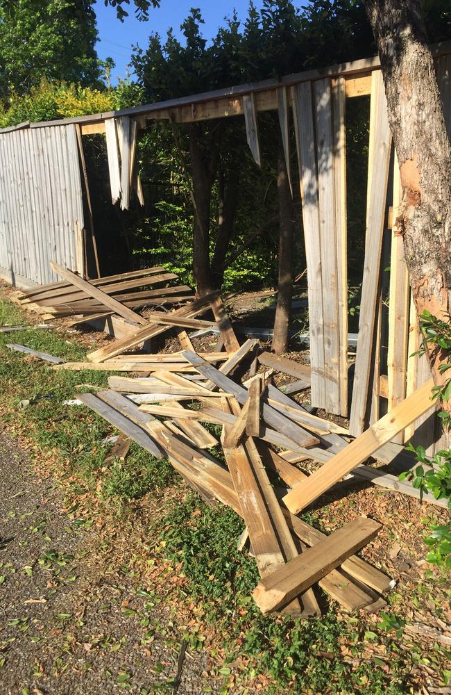 The demolished fence at Carindale.