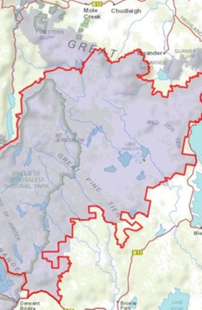 The cull zone as seen in a marked map from Tasmanian Parks and Wildlife Service. Picture: Tasmanian Parks and Wildlife Service