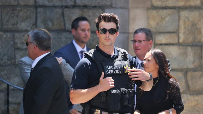 A Secret Service agent stands guard at St. Vincent Ferrer Roman Catholic Church July 20, 2022 in New York City. Picture: Getty Images