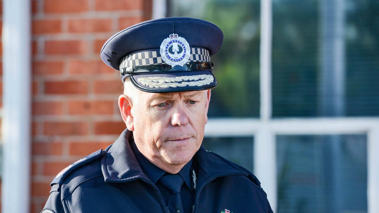 Commissioner Stevens spoke to the media on Friday, prior to the incident involving his son, regarding the death of a police officer in Senior. Picture: NCA NewsWire / Brenton Edwards