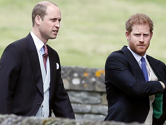 Britain's Prince William, left, and his brother Prince Harry arrive for the wedding of Pippa Middleton and James Matthews at St Mark's Church. Picture: Getty