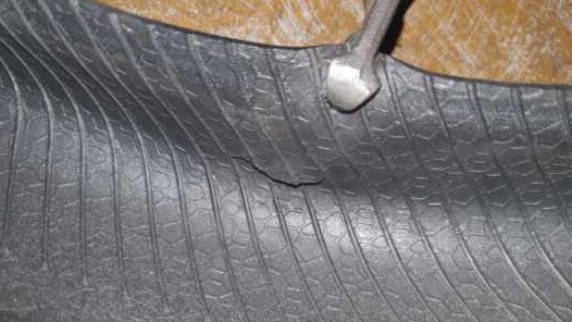 A close up of Ms Papava’s slashed tyre. Image: Violet Papava.