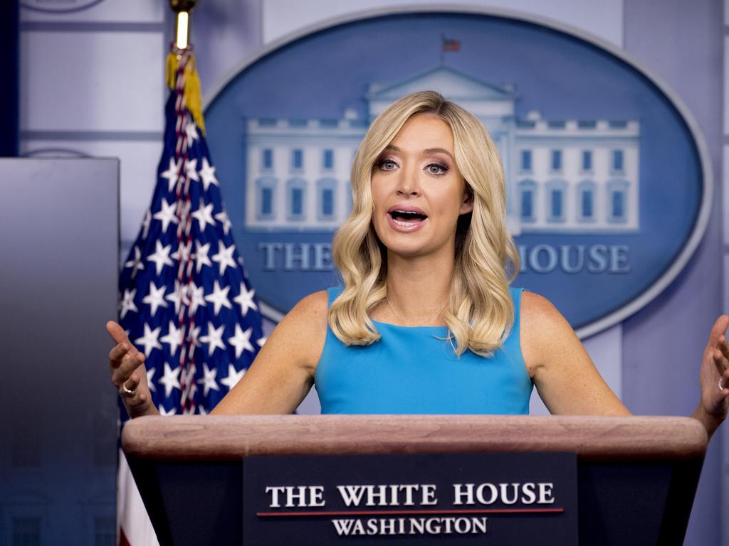 White House press secretary Kayleigh McEnany addresses the President’s church photo. Picture: Andrew Harnik