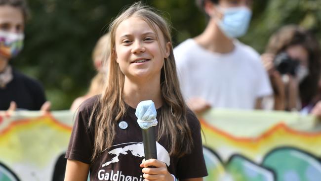 Greta Thunberg speaks during the climate strike march on October 1, 2021 in Milan, Italy. Photo by Stefano Guidi/Getty Images.