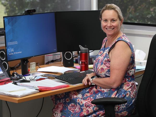 Principal Alison Fahlbusch in her office at Benowa State High School. Picture: Glenn Hampson.