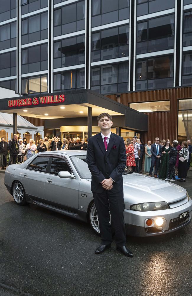 Brodie Butlin arrives at Toowoomba Flexi School formal at Burke and Wills Hotel, Thursday, October 10, 2024. Picture: Kevin Farmer