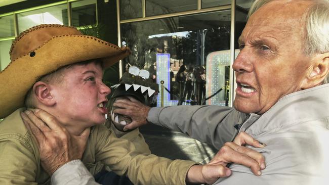 Paul Hogan getting into unintended trouble in a scene from The Very Excellent Mr Dundee.