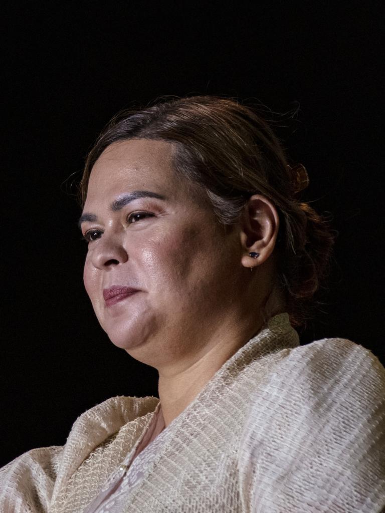 Sara Duterte gestures to supporters. Picture: Ezra Acayan/Getty Images