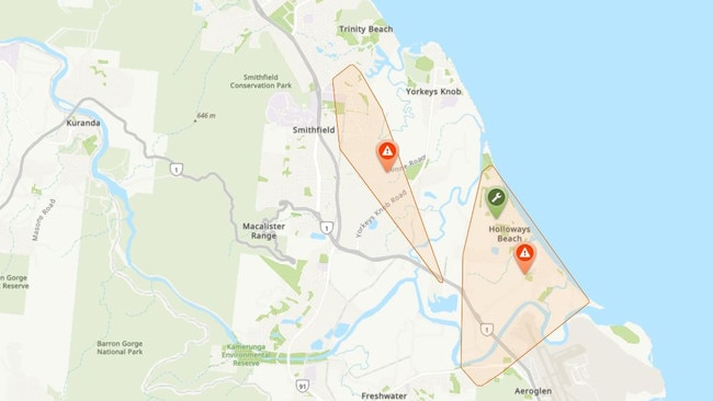 More than 3,000 customers in the Trinity Park and Holloways Beach areas are without power. Picture: Supplied.