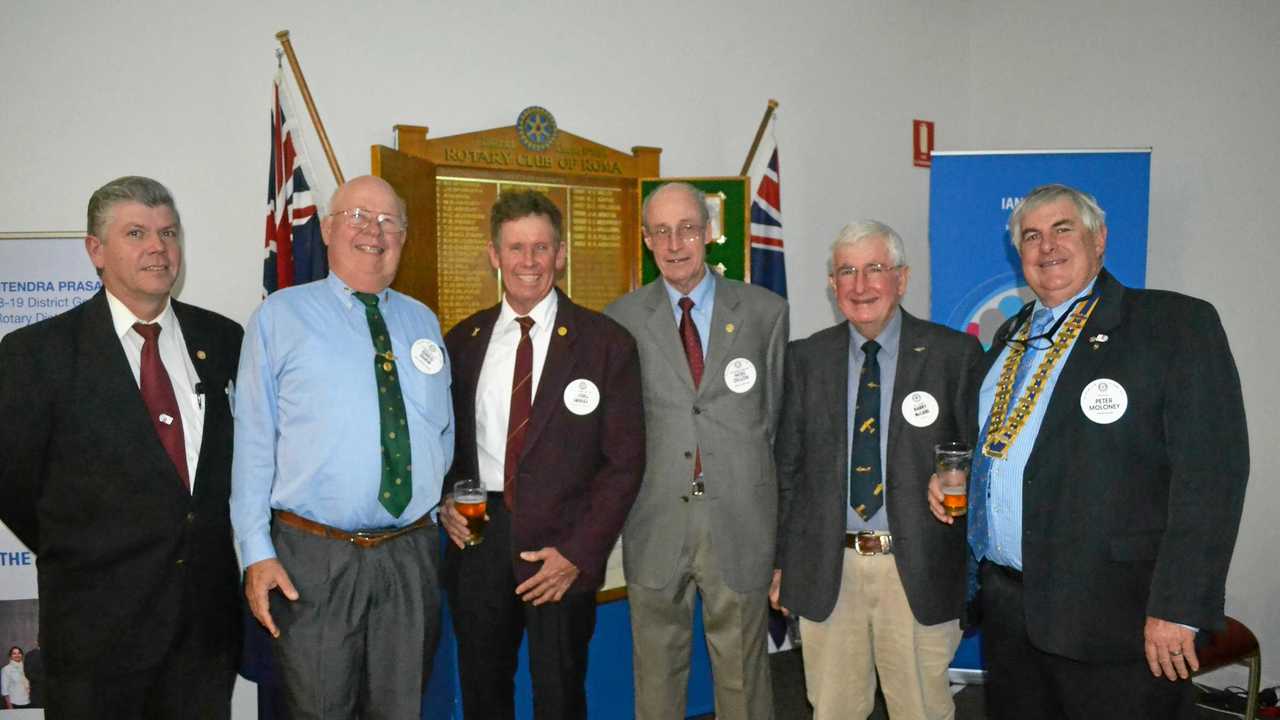 Past presidents of Roma Rotary, Paul Anderson, Greg Shaw, Russell Grulke, Noel Dillon, Barry McCabe and Peter Moloney. Picture: Molly Hancock