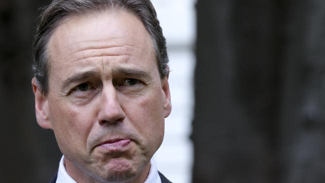 Federal Minister for Health Greg Hunt speaks to the media during a press conference outside Parliament House in Melbourne, Tuesday, April 17, 2018. Mr Hunt has spoken out against a Greens push to legalise cannabis use, arguing it is a gateway drug to others. (AAP Image/Alex Murray) NO ARCHIVING