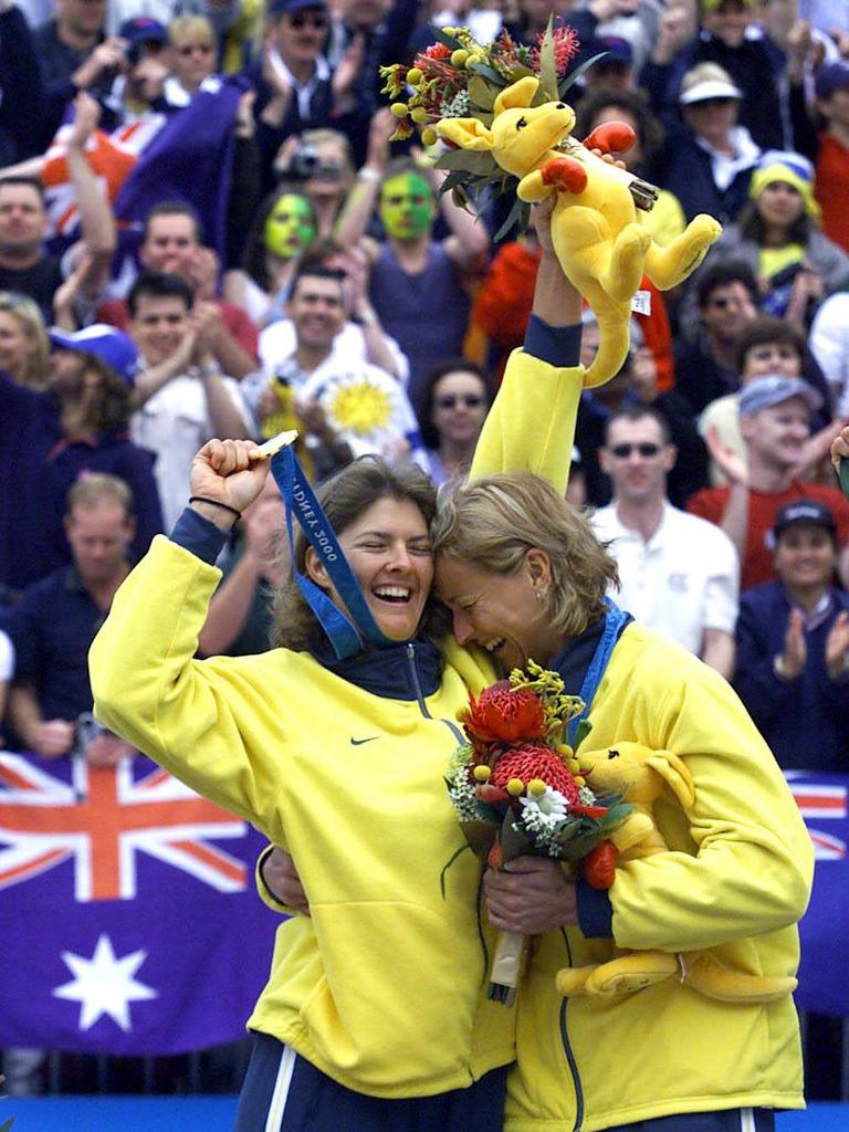 Australians Kerri Pottharst and Natalie Cook, winners of the women's beach volleyball gold medal after defeating Brazil. Day 10. 2000 Olympic Games.