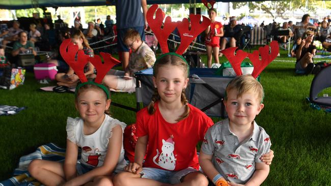 Carols by Candlelight at Riverway 2022. Bonnie, 7, Hannah, 9, and Eli Holden, 3. Picture: Evan Morgan