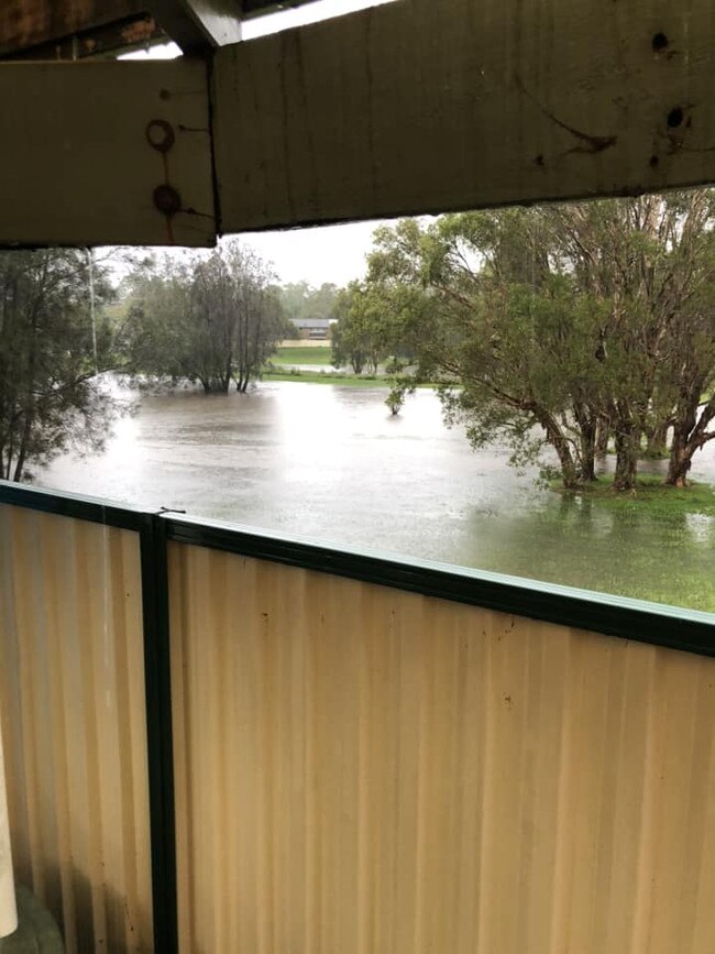 Highfield Dr, Merrimac is underwater as intense rainfall lashes the Gold Coast. Picture: Supplied/Facebook