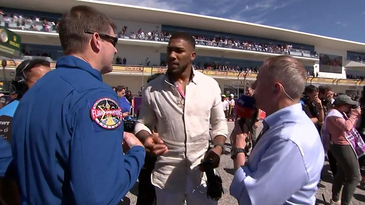 Anthony Joshua made Martin Brundle wait to chat. Photo: Fox Sports.