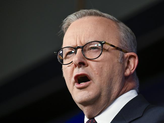 Prime Minister Anthony Albanese addresses the National Press Club of Australia in Canberra. Picture: NewsWire / Martin Ollman