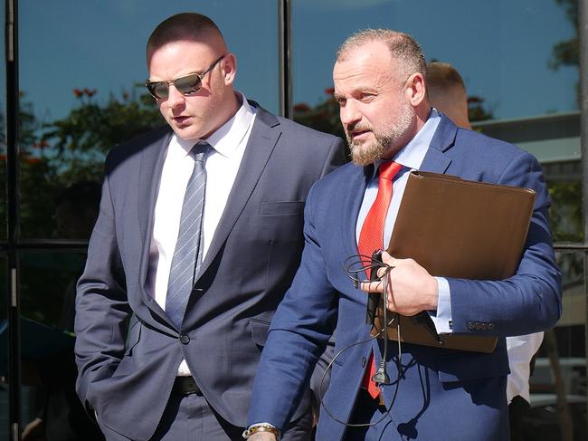 Ex-bikie Steven Edward Smith outside Southport Magistrates Court on May 31 with solicitor Campbell MacCallum. Picture: Annie Perets