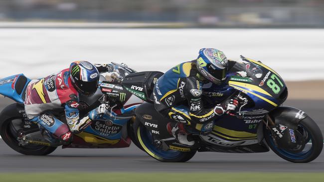 Remy Gardner leads Alex Marquez during Moto2 qualifying at Silverstone. Picture: Getty Images