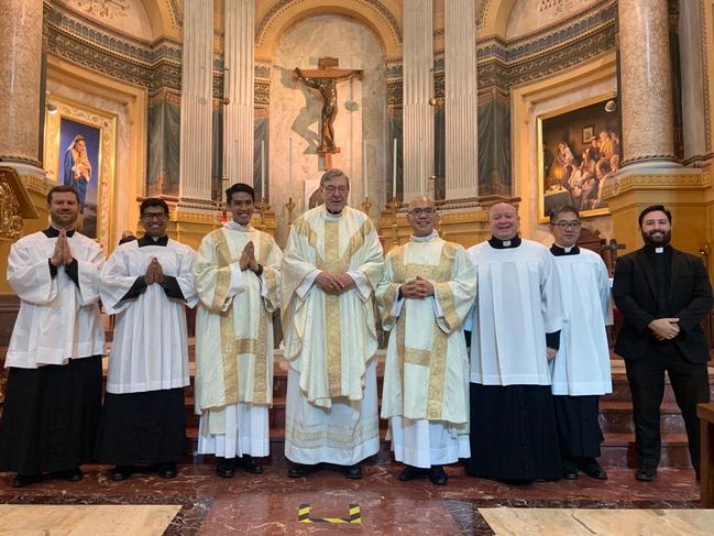 Cardinal George Pell takes centre stage in Rome at the Domus Australia. Picture: Joseph Hamilton/ Twitter