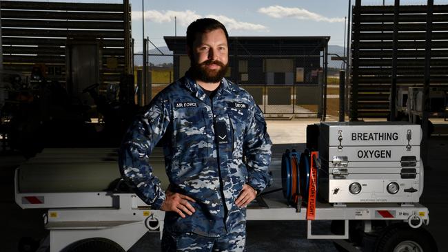 Different elements of 27 Squadron at RAAF Base Townsville ready for Exercise Crimson Dawn. Oxy maintainer Leading Aircraftsman Jarrod Eaton. Picture: Evan Morgan