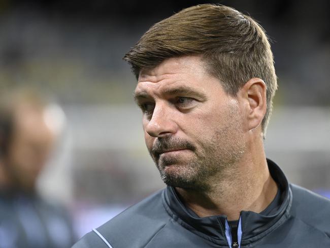 TOWNSVILLE, AUSTRALIA - JULY 20: Aston Villa coach Steven Gerrard looks on during the 2022 Queensland Champions Cup match between Aston Villa and Brisbane Roar at Queensland Country Bank Stadium on July 20, 2022 in Townsville, Australia. (Photo by Ian Hitchcock/Getty Images)