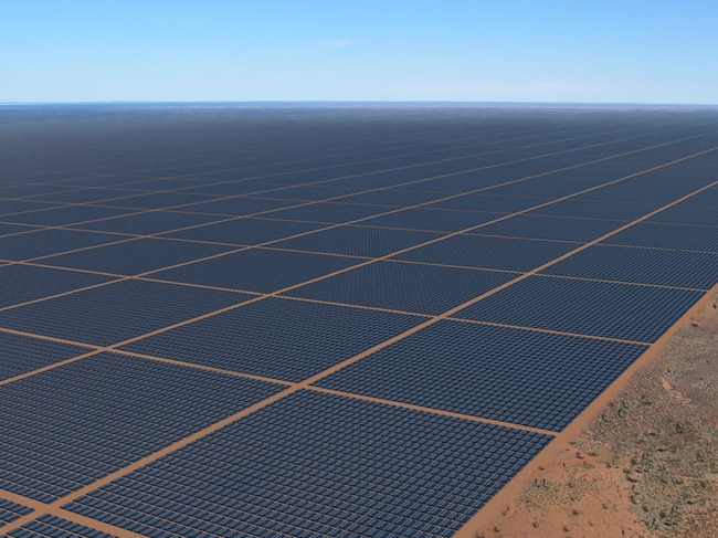 A rendering of what Sun Cable says the world’s largest solar farm will look like once built in the Northern Territory. Picture: Supplied/ Sun Cable