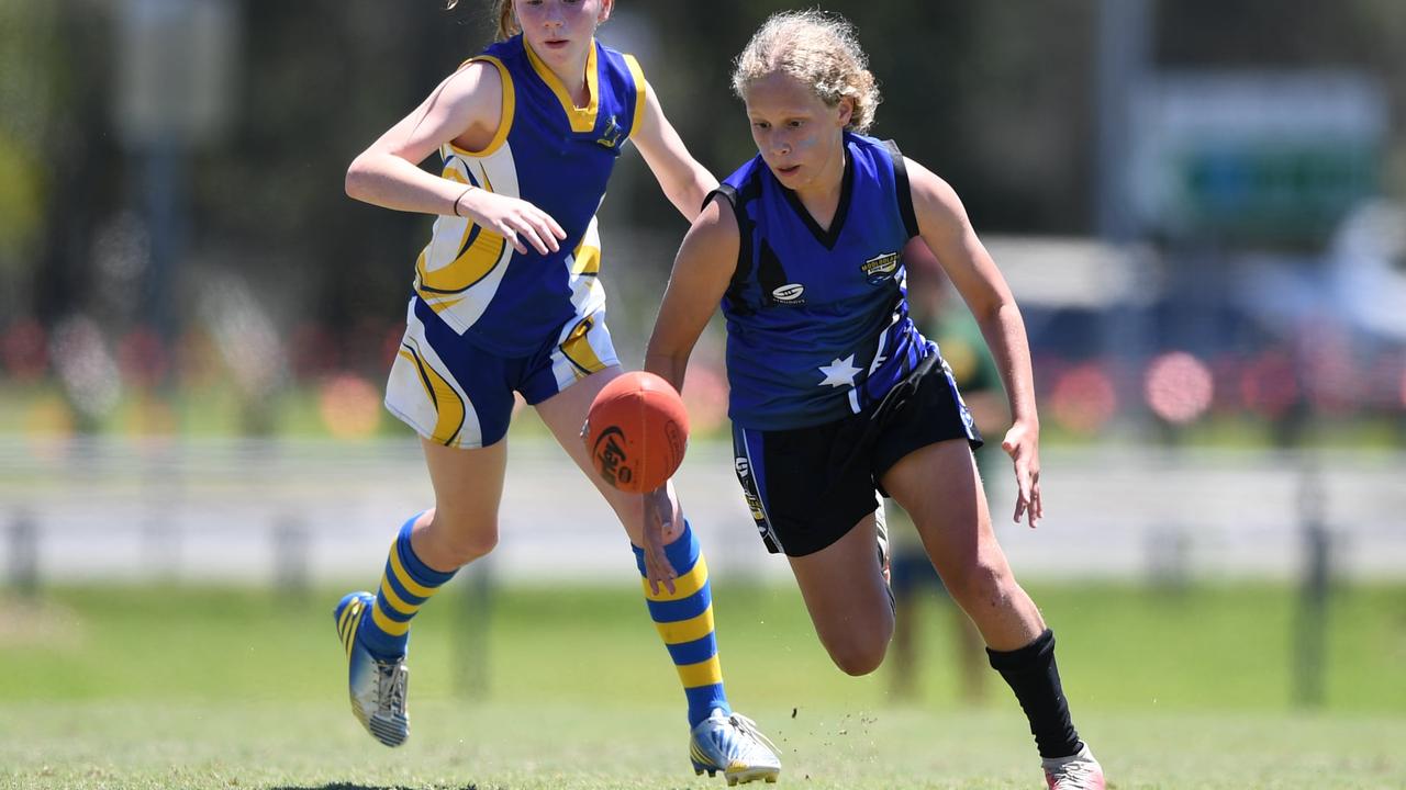 Millie Murray from Mooloolaba State School was a top performer in the primary female division at the AFLQ Schools Cup. Picture: High Flyer Images