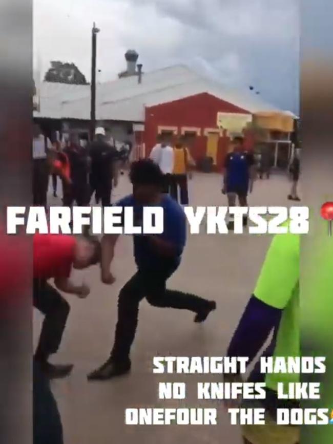 YouTube footage of a fight at Fairfield train station in western Sydney, allegedly of a gang member of 21 District.