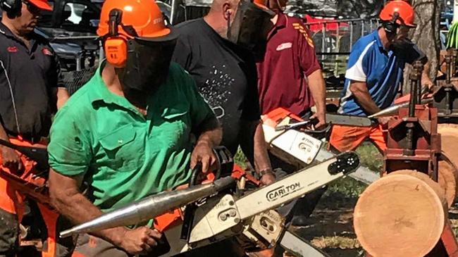 SPEEDY: Brad Scorgie competing in a chainsaw racing event. Picture: Contributed