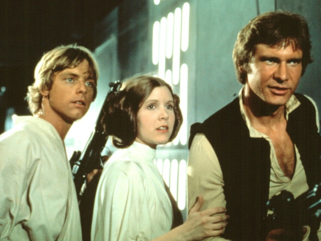 Carrie Fisher, Harrison Ford and Mark Hamill in the original Star Wars. Picture: Supplied