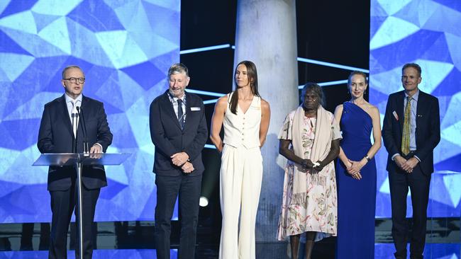 Prime Minister Anthony Albanese with the 2024 Australian of the Year winners. Picture: NewsWire / Martin Ollman