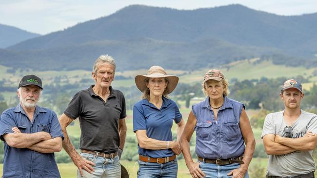 NEWS: Sharon and John McEvoy at DederangSharon and John McEvoy are local farmers opposing a lithium battery facility on a neighbouring farm. PICTURED: L-R Paul Ingram, John and Sharon McEvoy, Chris Hicks and Mick Fisher-Smith.Picture: Zoe Phillips