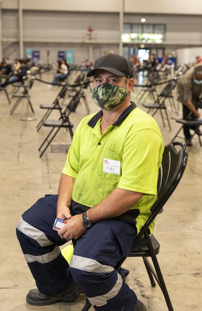 Tow Truck driver Ken Finlay after his vaccination. Picture: Mark Cranitch