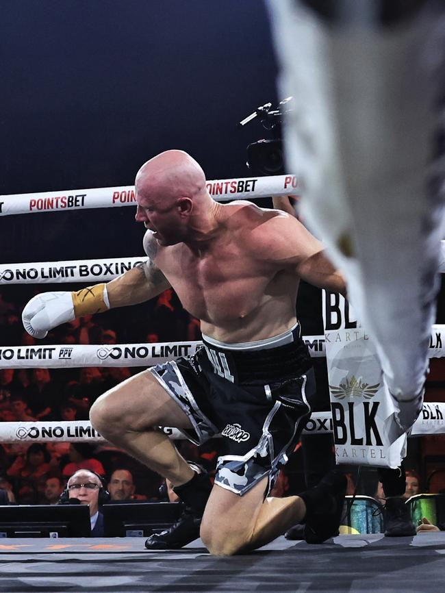 Hall was sent to the canvas easily. Pictures: No Limit Boxing/Gregg Porteous