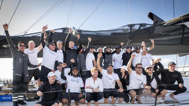 LawConnect crew after winning the 2023 Rolex Sydney Hobart yacht race. Picture: Chris Kidd