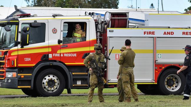 Queensland Fire and Emergency Service officers from Ingham on standby during army exercises in Hinchinbrook in 2022. Picture: Cameron Bates