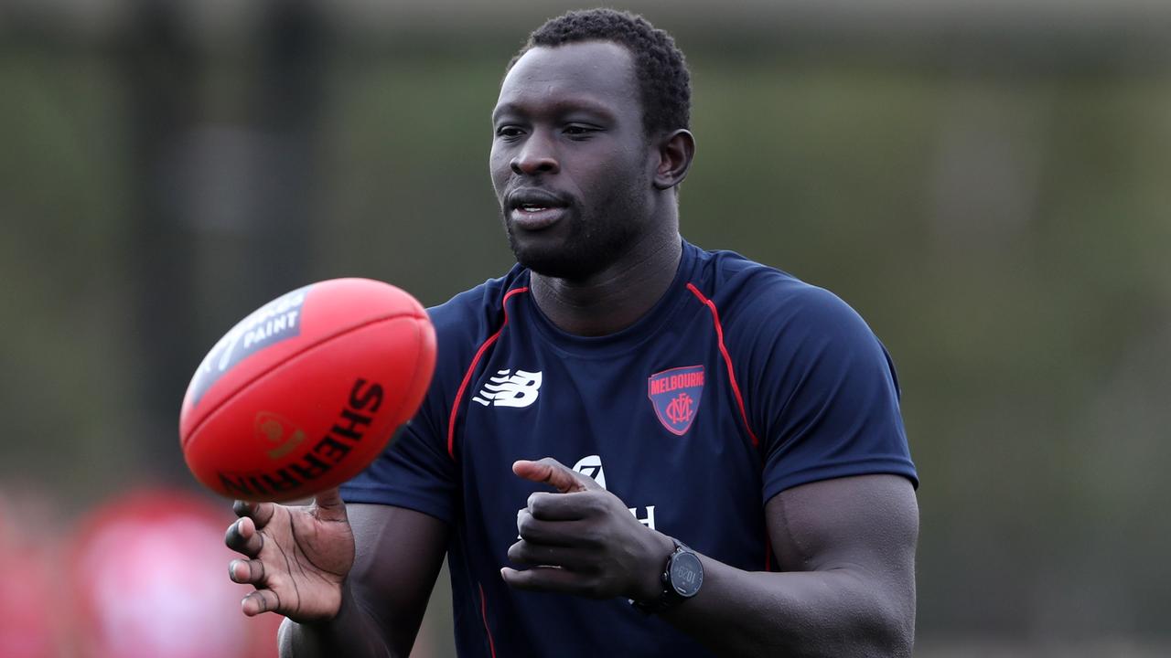 Majak Daw at Melbourne training session at Cranbourne. THURSDAY MARCH 3, 2021. Picture: David Crosling