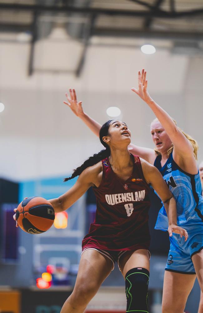 Prasayus Notoa in action for Queensland at the 2025 Basketball Australia Under-20 National Championships. Picture: Taylor Earnshaw