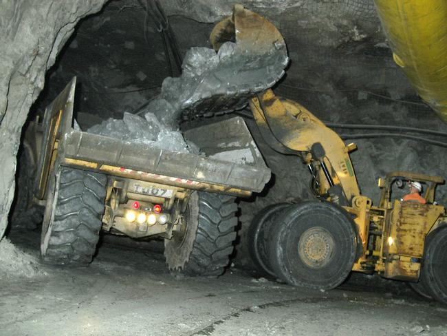 Mincor's peter Teasdale (L) and Adam Cameron in a nickel mine at Kambalda in Western Australia.