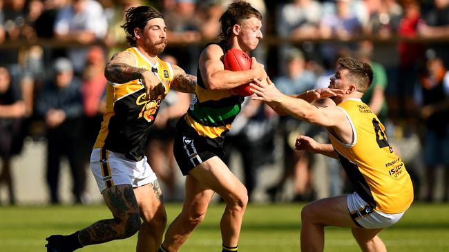 Jake Aarts in action for Dromana in the MPFNL Division 1 grand final. (Photo by Josh Chadwick)