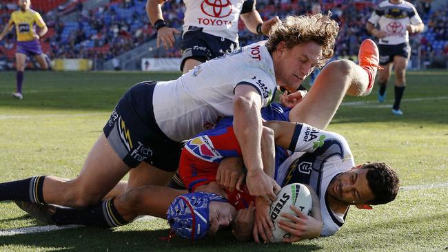 Kalyn Ponga crossed for a double against his former club. Picture: Darren Pateman