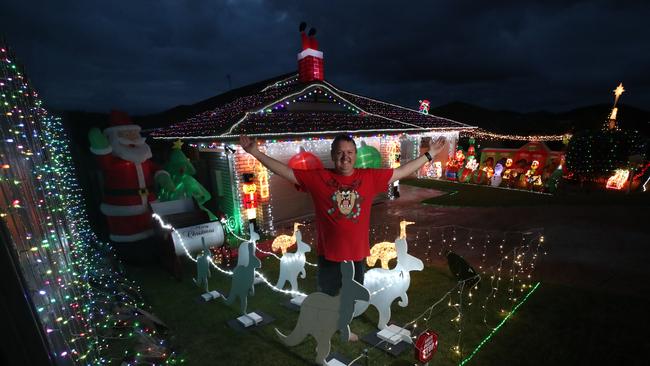 Jason Surch from Pacific Pines is excited to enter the Bulletin's Christmas lights competition this year. Some of his display at his home. Picture Glenn Hampson