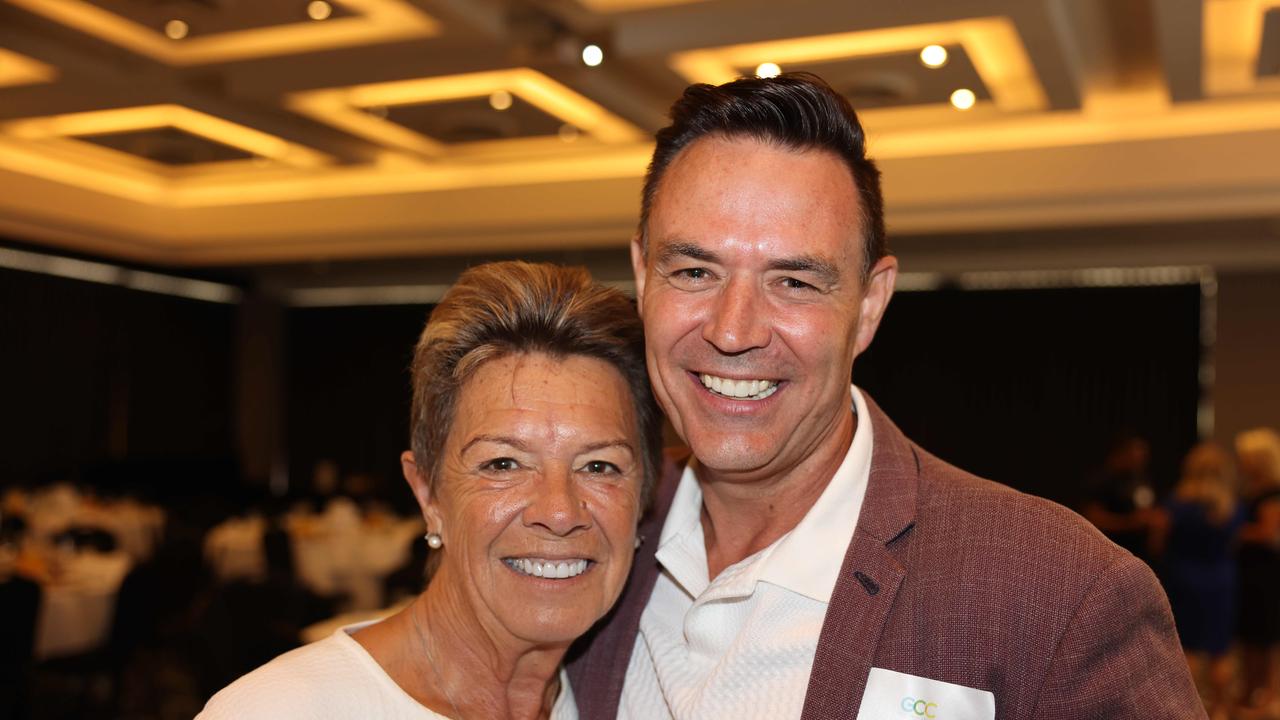 Laura Younger and Darren Taylor at the Gold Coast Central Chamber of Commerce Economic Health Check Breakfast 2024 at Mantra on View Surfers Paradise for Gold Coast at Large. Picture: Portia Large