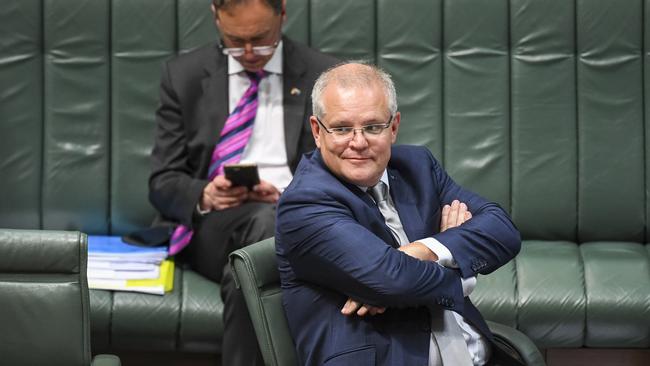 Scott Morrison looks pleased with proceedings in Question Time. Picture: AAP