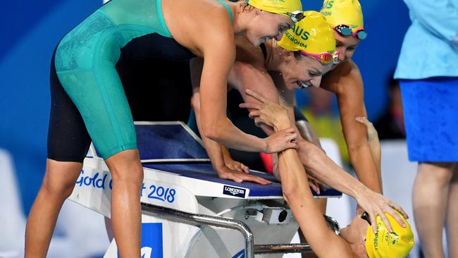 Australia wins the women’s 4x100m medley relay final. Picture: AAP