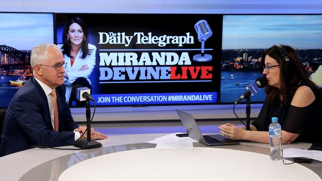 Prime Minister Malcolm Turnbull with Miranda Devine in studio.