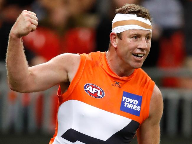 Steve Johnson celebrates a goal for the Giants. Picture: Getty Images