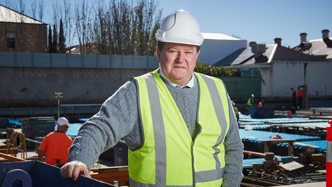 Property developer John Culshaw at his serviced apartments construction site in North Adelaide. Picture: Matt Loxton