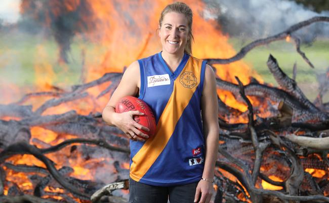 Casey McElroy, 27, who played played in a men's reserves game team for Padthaway in the Kowree Naracoorte Tatiara Football League. The club has already been fined and Casey will find out on Thursday if she faces further penalty. Picture: Tait Schmaal