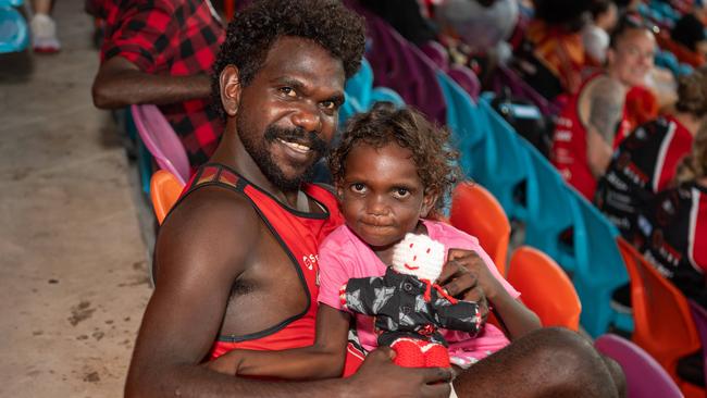 Brendan Kantilla and Leah as thousands of fans gathered for the AFLW Dreamtime game between Richmond and Essendon in Darwin. Picture: Pema Tamang Pakhrin